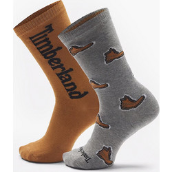 Timberland Ανδρικές Κάλτσες Ψηλές με Σχέδια Πορτοκαλί Γκρι 2Pack TB0A6BTB0521