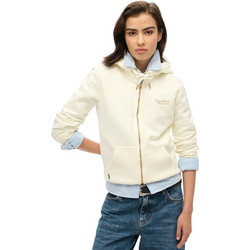 Superdry Γυναικεία Ζακέτα Φούτερ Μακριά με Κουκούλα και Φερμουάρ Εκρού W2012124A-71D
