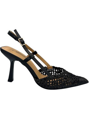 Elenross Γόβες Slingback Δερμάτινες με Λεπτό Ψηλό Τακούνι Μαύρες GS10135W-BLA
