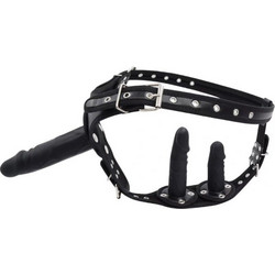 Gamechanger Harness Strap On με Τριπλό Dildo Μαύρο