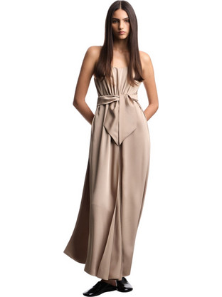 Emporio Armani Maxi Καλοκαιρινό Βραδινό Φόρεμα Μπεζ EW003317AF20495-U6155