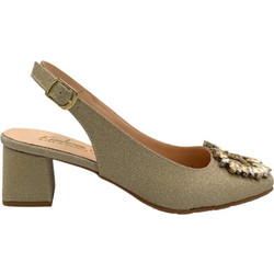 Blondie Γόβες Slingback Δερμάτινες με Χοντρό Χαμηλό Τακούνι & Στρας Χρυσές 4010