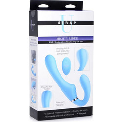 Strap U Mighty Rider Strapless Strap On με Διπλό Dildo & Δόνηση Μπλε