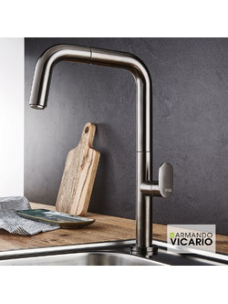 Armando Vicario Eva 400746-410 Μπαταρία Κουζίνας Πάγκου Διπλής Παροχής Ανάμεικτη με Ντουζ Inox