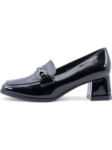 Love4shoes Γόβες Λουστρίνι με Χοντρό Χαμηλό Τακούνι Μαύρες 5520-3