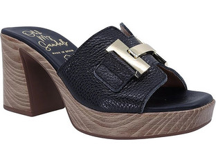 Oh My Sandals Γυναικεία Πέδιλα Δερμάτινα Μαύρα με Χοντρό Ψηλό Τακούνι 5635