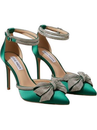 Steve Madden Live Up Γόβες με Τακούνι Στιλέτο με Λουράκι Φιόγκο & Στρας Πράσινες SM11002573-04003-31X