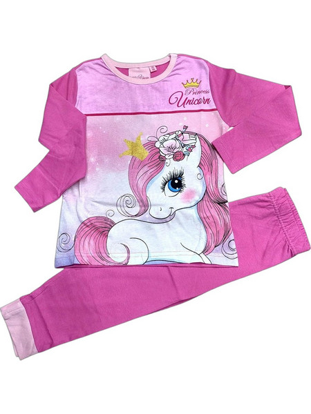 Disney Unicorn Παιδική Πιτζάμα Βαμβακερή Χειμωνιάτικη Φούξια Ροζ UNI-2875