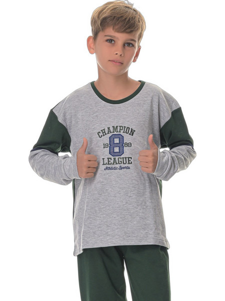 PNN Nightwear Champion Παιδική Πιτζάμα Βαμβακερή Χειμωνιάτικη Πράσινη Γκρι 1251-0361