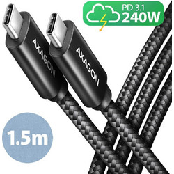 Axagon BUCM2-CM15AB Braided USB-C to USB-C 240W 1.5m Black