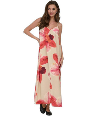 Only Maxi Καλοκαιρινό Βραδινό Φόρεμα Floral Μεταξωτό Μπεζ 15372628