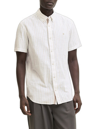 Jack & Jones Ανδρικό Πουκάμισο Βαμβακερό Κοντομάνικο Κανονική Γραμμή Λευκό 12295803