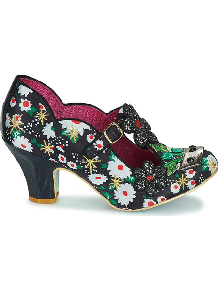 Irregular Choice Γόβες Δερμάτινες με Χοντρό Χαμηλό Τακούνι Λουράκι & Στρας Μαύρες 4375-16C