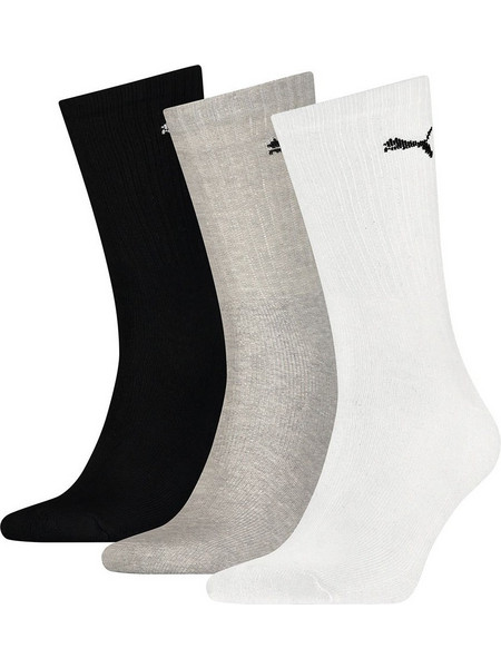 Puma Ανδρικές Κάλτσες Ψηλές Μαύρες Λευκές Γκρι 3Pack 907940-003