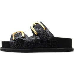 Komis & Komis Δερμάτινα Γυναικεία Σανδάλια Μαύρα E603-CROCO-BL-L