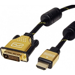 Roline Καλώδιο Braided HDMI Male to DVI-D Male 10m Black Gold 11.04.5895