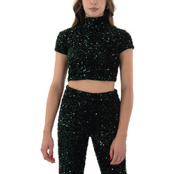 Moutaki Γυναικείο Χειμερινό Crop Top με Παγιέτες Κυπαρισσί 24.01.123