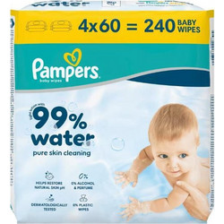 Pampers Μωρομάντηλα με Νερό Χωρίς Οινόπνευμα Άρωμα & Parabens 4x60τμχ