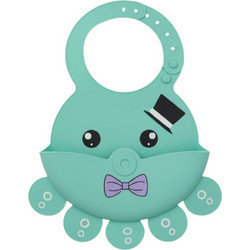 QueenMother Gentleman Octopus Αδιάβροχη Σαλιάρα Σιλικόνης με Κουμπί & Τσέπη 6m+ Βεραμάν