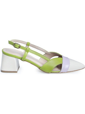 Fratelli Petridi Γόβες Slingback Δερμάτινες με Χοντρό Χαμηλό Τακούνι Πράσινες Λευκές 1326