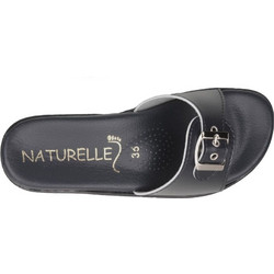 Naturelle Δερμάτινες Γυναικείες Παντόφλες Καλοκαιρινές Ανατομικές Αντιολισθητικές Μαύρες D1