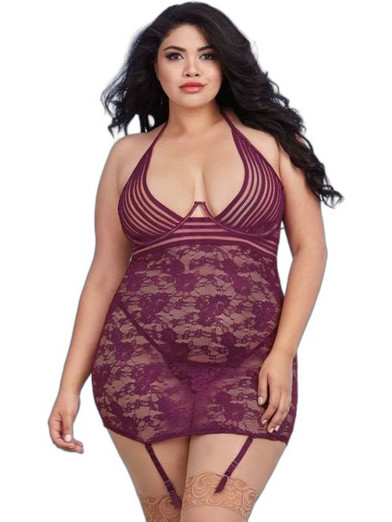 Dreamgirl Sexy Babydoll See Through με Δαντέλα & Ζαρτιέρες Μπορντό 888368293476