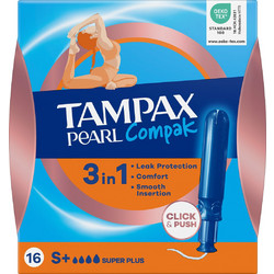Tampax Pearl Compak Super Plus Ταμπόν με Απλικατέρ για Αυξημένη Ροή 4 Σταγόνες 16τμχ
