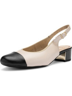 Ara Ανατομικές Γόβες Slingback Δερμάτινες με Χοντρό Χαμηλό Τακούνι Μπεζ Μαύρες 35823-07