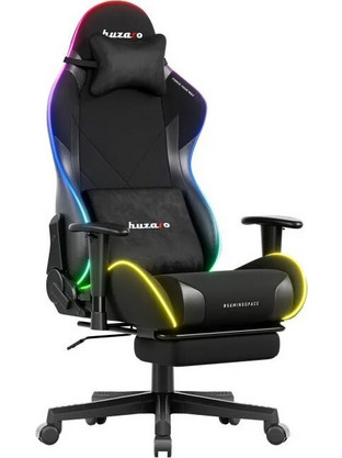 Huzaro Force 5.7 Καρέκλα Gaming Δερματίνης με Ρυθμιζόμενα Μπράτσα και Υποπόδιο και RGB Μαύρη