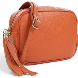 Passaggio Leather Γυναικείο Τσαντάκι Χιαστί Δερμάτινο Πορτοκαλί με Στενό Λουρί 5655-KR-103