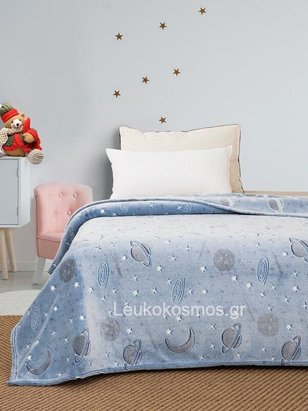 Sunshine Home Παιδική Κουβέρτα Fleece Διάστημα Φωσφοριζέ 160x220 Γαλάζια Α.7650