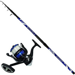 Pregio Brave + Raitio 8000 Σετ Καλάμι Ψαρέματος για Surf Casting Carbon Τηλεσκοπικό 4.2m με Μηχανισμό 100-200gr