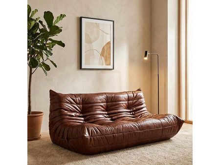 Nextdeco Togo Τριθέσιος Καναπές Δερματίνη Καφέ 174x102x70cm 36566-07