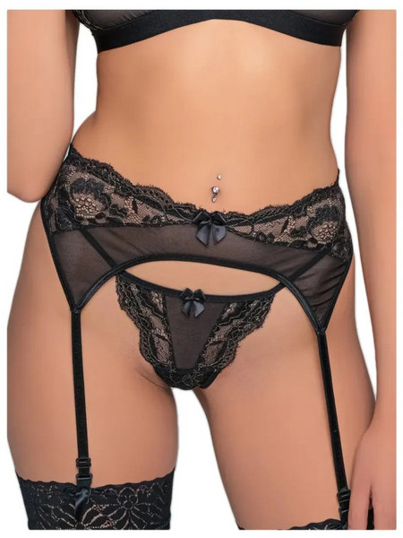 Milena By Paris Ζαρτιέρες με Δαντέλα See Through Μαύρες 5408