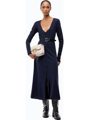 Pinko Midi Βραδινό Φόρεμα Πλεκτό Navy Μπλε 107772A3O1-G03