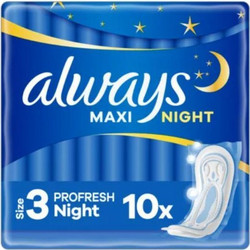 Always Maxi Night Profresh Μέγεθος 3 Σερβιέτες με Φτερά για Αυξημένη Ροή 10τμχ