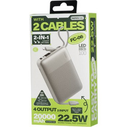 Remax FC-06 Power Bank 20000mAh 22.5W με Ενσωματωμένα Καλώδια USB-C & Lightning Silver Grey