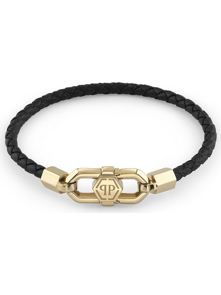 Philipp Plein Ανδρικό Βραχιόλι Χειροπέδα από Δέρμα & Ατσάλι Επιχρυσωμένο PJPEA25BS