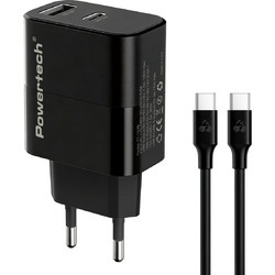 Powertech PT-1638 Φορτιστής με Καλώδιο USB-C με Θύρα USB-A & Θύρα USB-C 30W Power Delivery