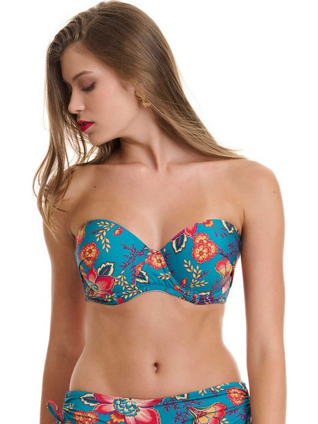 Club Neuf Bikini Top Strapless Floral Πετρόλ CNM609134
