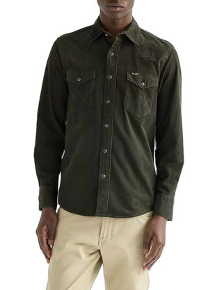Wrangler Ανδρικό Πουκάμισο Κοτλέ Μακρυμάνικο Overshirt Χακί 112386901-ROSIN