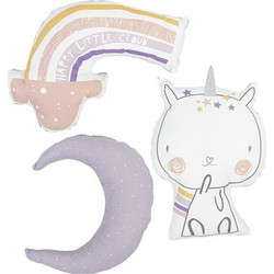 BimbiDreams Unicorns Σετ Παιδικά Διακοσμητικά Μαξιλάρια 100% Βαμβάκι Λευκά Λιλά 30x30cm 3τμχ