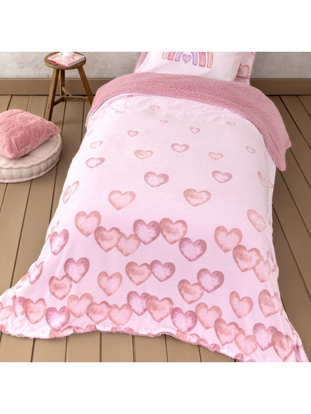 Nima Hearty Παιδική Κουβέρτα Fleece Καρδούλες 160x220 Ροζ