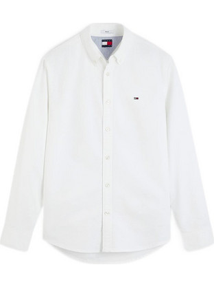 Tommy Jeans Ανδρικό Πουκάμισο Βαμβακερό Μακρυμάνικο Κανονική Γραμμή Overshirt Λευκό