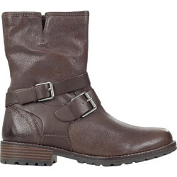 Clarks Γυναικεία Μποτάκια Biker Δερμάτινα Καφέ με Χοντρό Χαμηλό Τακούνι 26168563