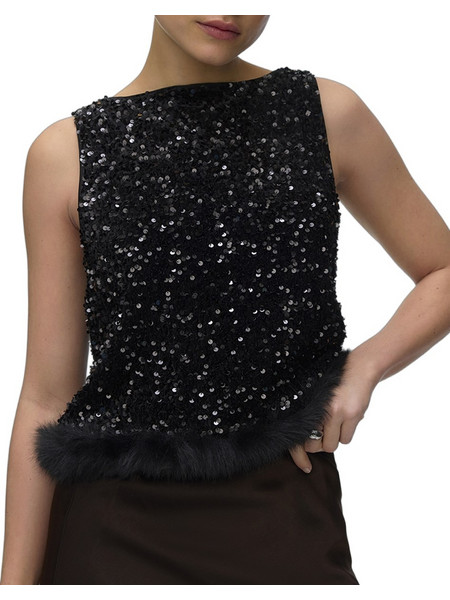 Vero Moda Γυναικείο Χειμερινό Top με Παγιέτες Μαύρο 10352991