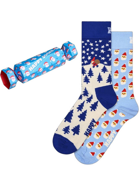 Happy Socks Ανδρικές Κάλτσες Ψηλές με Σχέδια Γαλάζιες Royal Blue 2Pack P006083