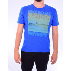 SUNDEK AWESOME-T-SHIRT 100%ΒΑΜΒΑΚΙ ΜΕ ΛΑΙΜΟΚΟΨΗ ΜΠΛΕ ΡΟΥΑ SLIM FIT