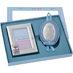 Princelino Ασημένια Κορνίζα 6cm x 9cm Και Παναγίτσα Γαλάζια MA/S139-2C