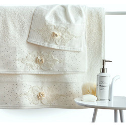 Σετ πετσέτες με κέντημα PAMELA (3τμχ) CREAM - 30x50cm+50x90cm+70x140cm - SB Concept
